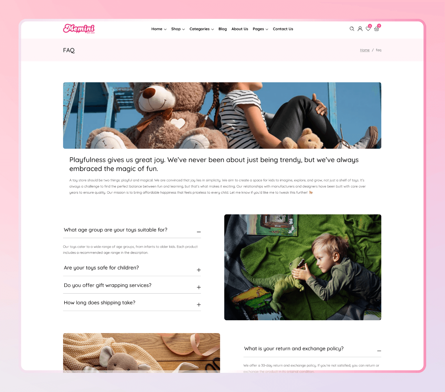 Memini – Shopify Theme for Kids Fashion, Toys & Baby Stores.