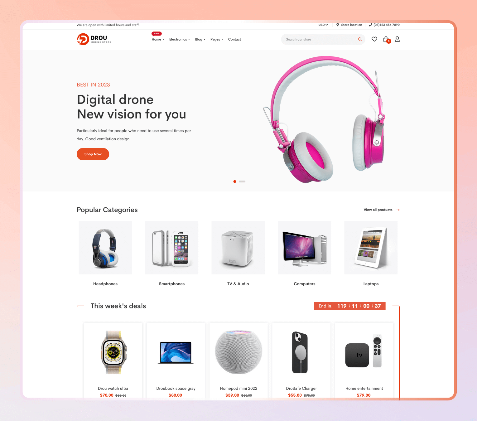 Drou – Minimal Shopify Theme for Electronics, Gadgets & Tech Accessories